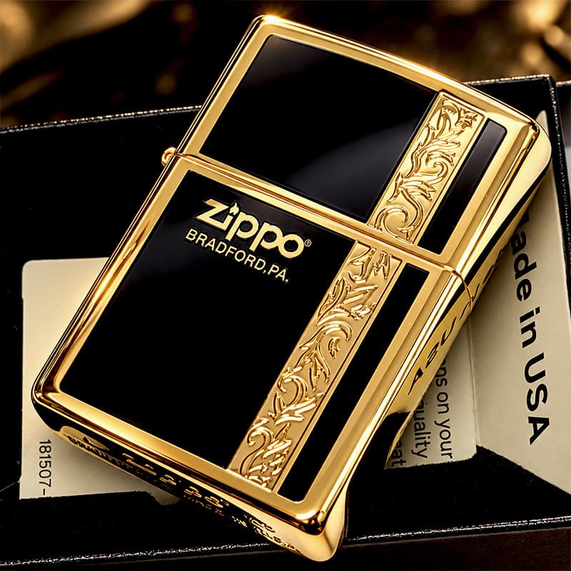 ZIPPO（ジッポー） ライター シンプル アラベスク ライン入り ロゴ 金