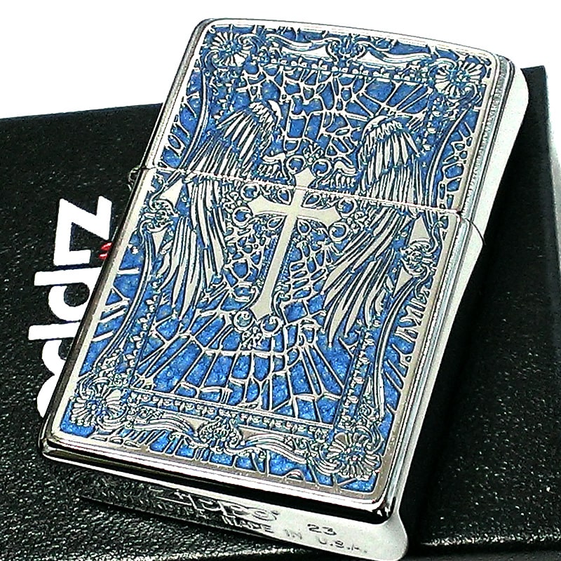 zi 165　エンジェル　クロス　ジッポー ZIPPO ライター エンジェルクロス ブルー ジッポロゴ 十字架