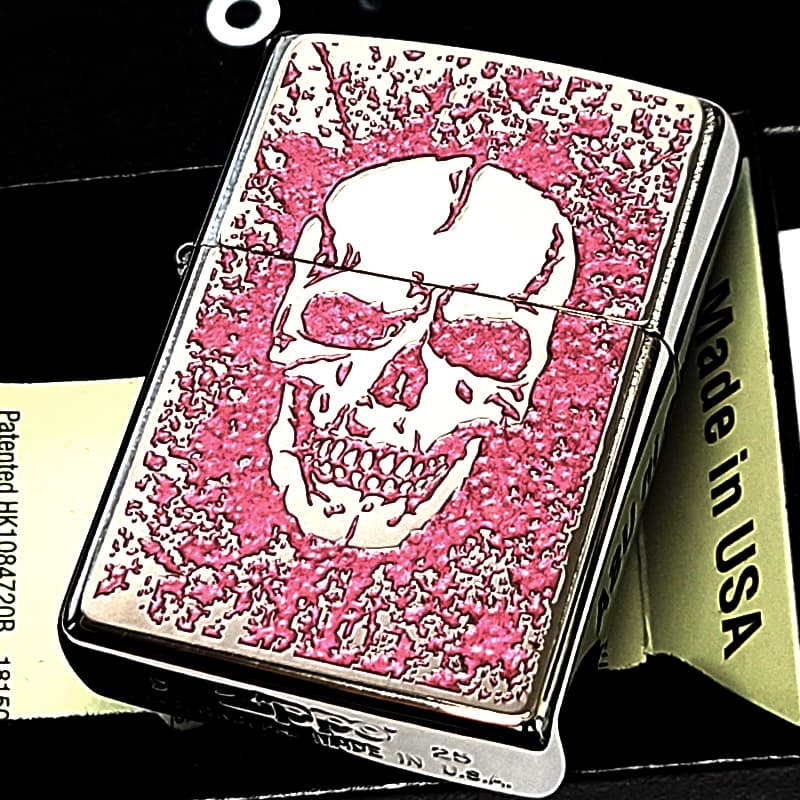 ZIPPO　ハイベーシック　ピンクミラー　未使用　　　　　　極浅彫り　両面加工 ZIPPO（ジッポー） ライター スカル 細密メタル 両面加工 シルバー