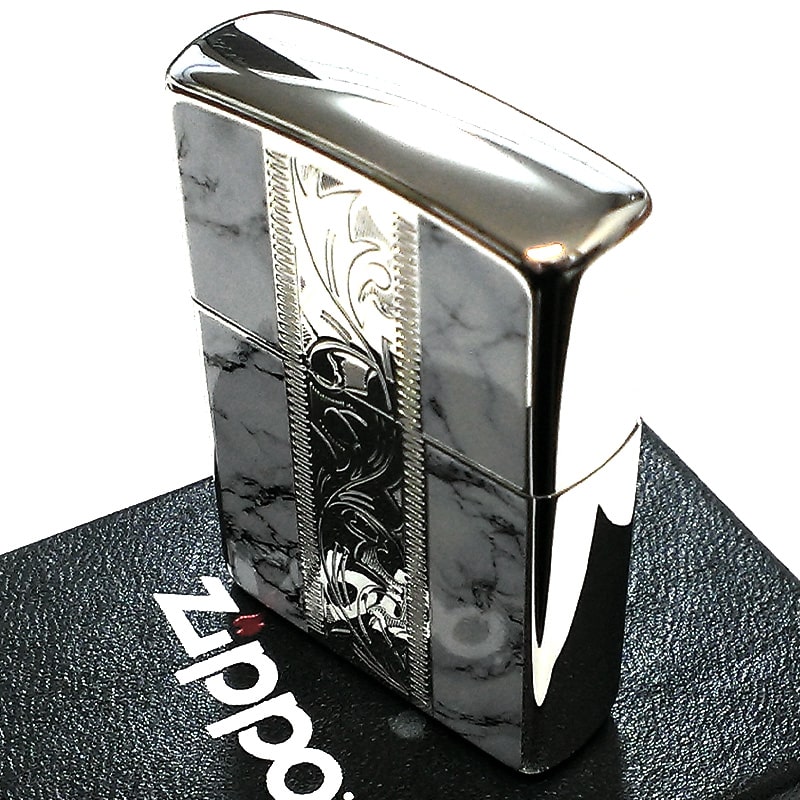 ZIPPO アラベスク＆大理石 ジッポ ライター Marble＆Engrave シルバー ホワイト 彫刻 両面加工 白銀 かっこいい おしゃれ メンズ