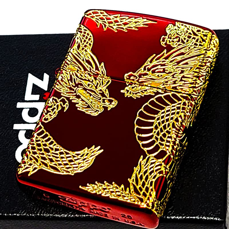 ZIPPO（ジッポー） ライター 双龍 ジッポ 和柄 三面加工 イオンレッド