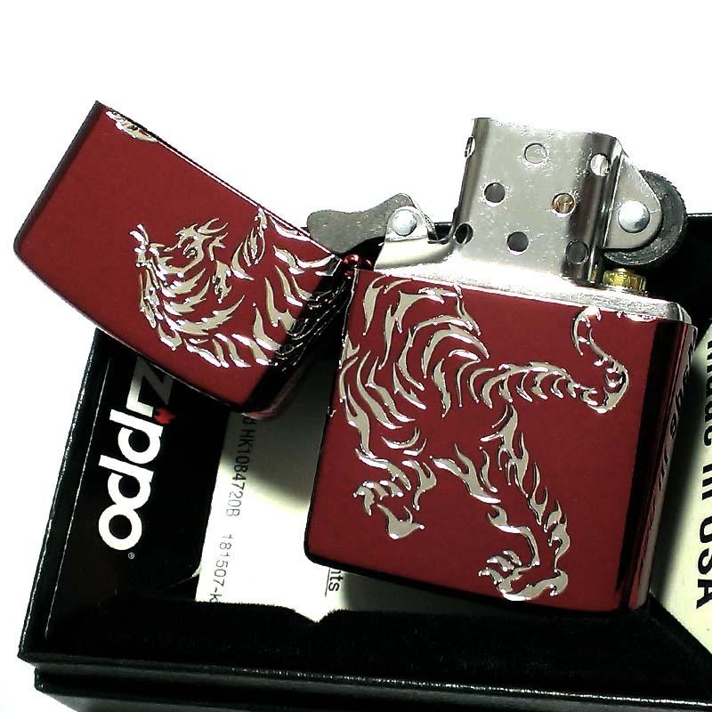 ZIPPO ライター タイガータトゥー ジッポ 虎 ワインレッド トライバル