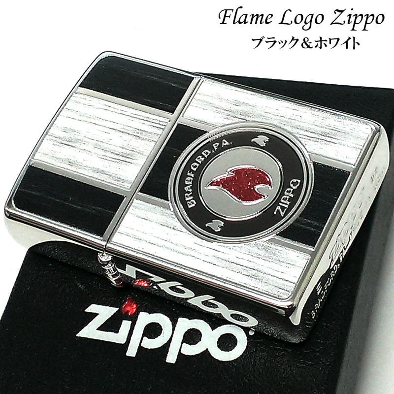 ZIPPO 炎 フレーム ロゴ ジッポ ライター 木目調 ファイヤー ブラック ホワイト 両面加工 メンズ かっこいい おしゃれ プレゼント ギフト