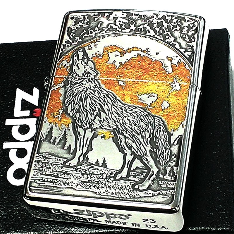 ZIPPO ライター ウルフデザイン ジッポ 狼 シルバー燻し オオカミ 彫刻 WOLF DESIGN かっこいい 珍しい メンズ 銀メッキ