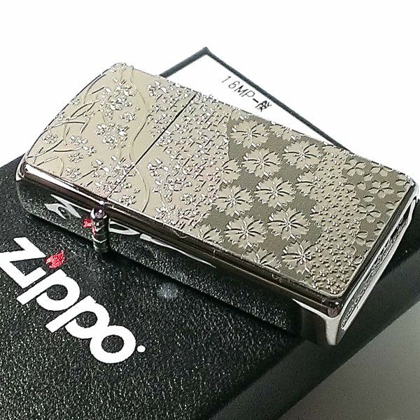 ZIPPO スリム ジッポ ライター 桜模様 細密エッチング 彫刻