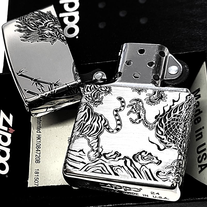 ZIPPO（ジッポー） ライター 龍虎 三面連続加工 アンティークシルバー