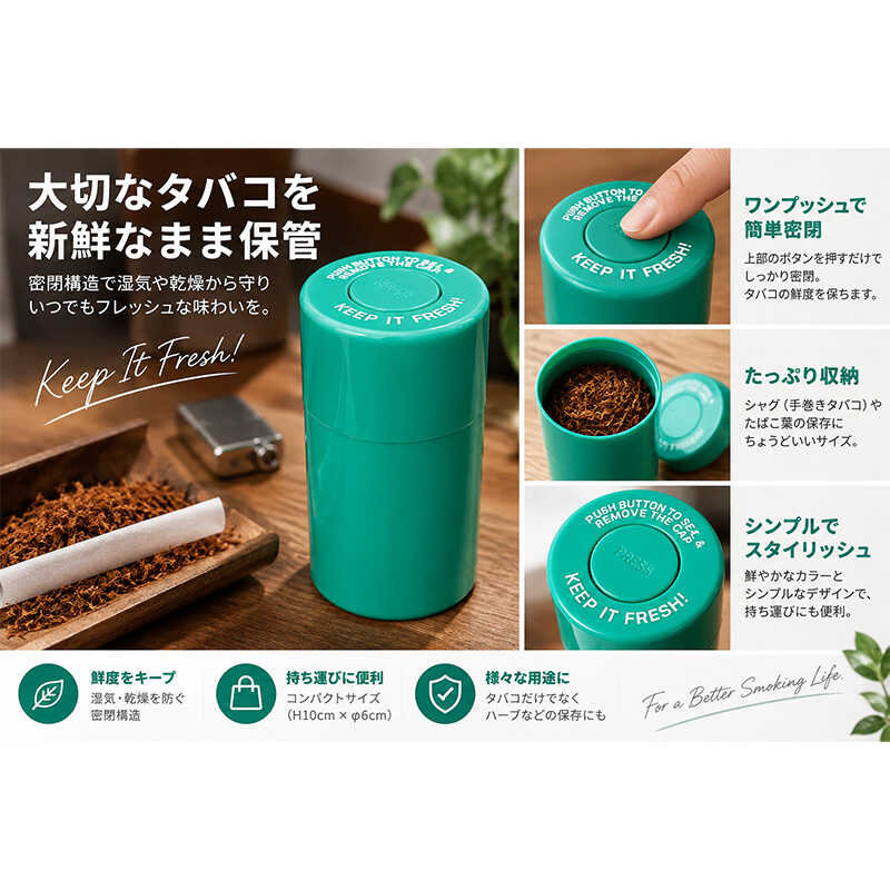 手巻きたばこ用 保存容器 ワンプッシュ 密閉 コンパクト シャグ用