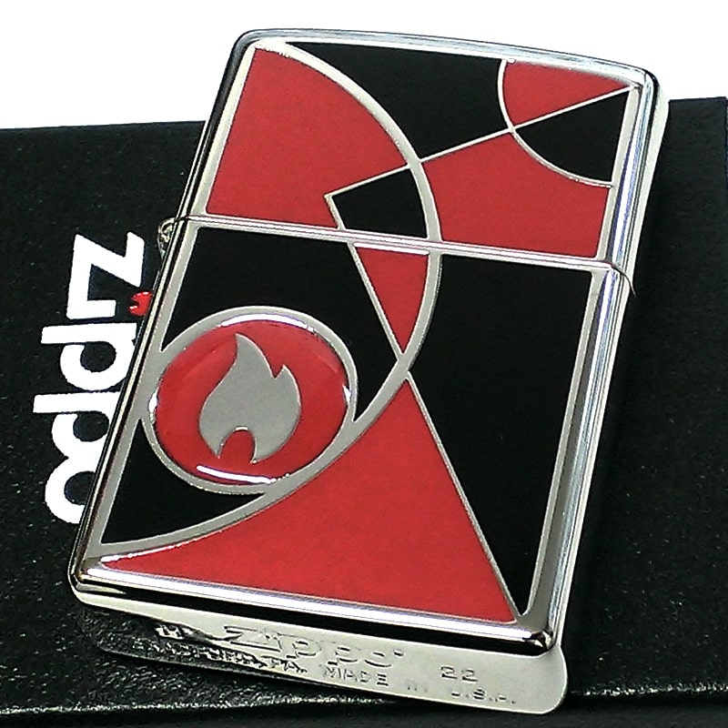 ZIPPO ライター モザイクアート ジッポ 黒 炎 おしゃれ レッド メンズ