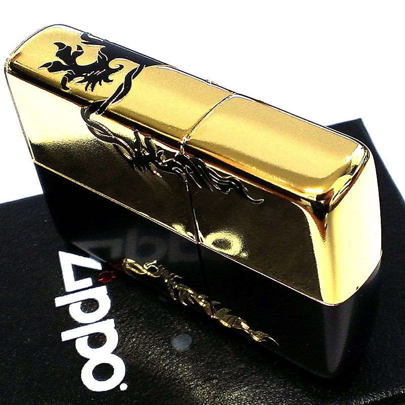 ZIPPO モノトーンライオン ジッポ ライター ブラック×ゴールド かっこいい 黒金 5面加工 エッチング彫刻 おしゃれ ギフト メンズ