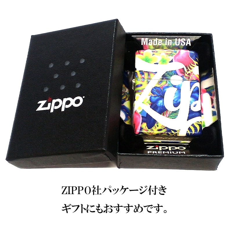 ZIPPO ライター 5面加工 トロピカルフラワー 540°カラープロセス ジッポ ロゴ 艶消し マット塗装 カラフル 南国 マルチカラー