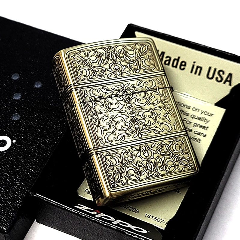 engraving Zippo 4面彫り ZIPPO（ジッポー） ライター 4面精密彫刻 アラベスク ゴールド ジッポ