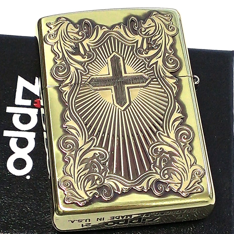 ZIPPO ディープエッチングアラベスクマリア ジッポ ライター 逆エッチング 御守り 彫刻 真鍮いぶし アンティークゴールド 両面柄