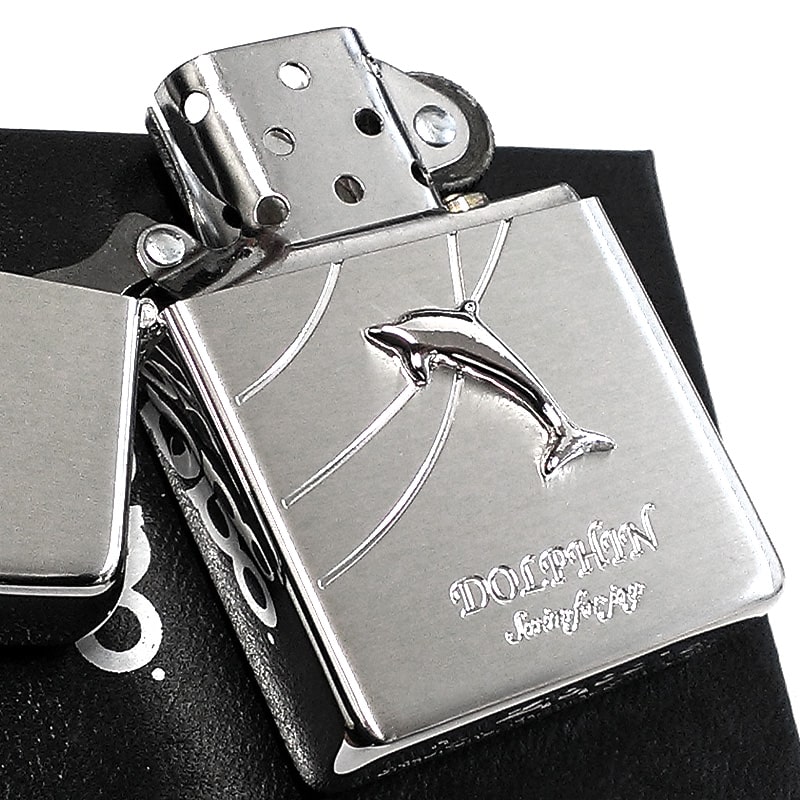 ZIPPO ライター ドルフィンメタル ジッポ シルバーサテン イルカ 海豚