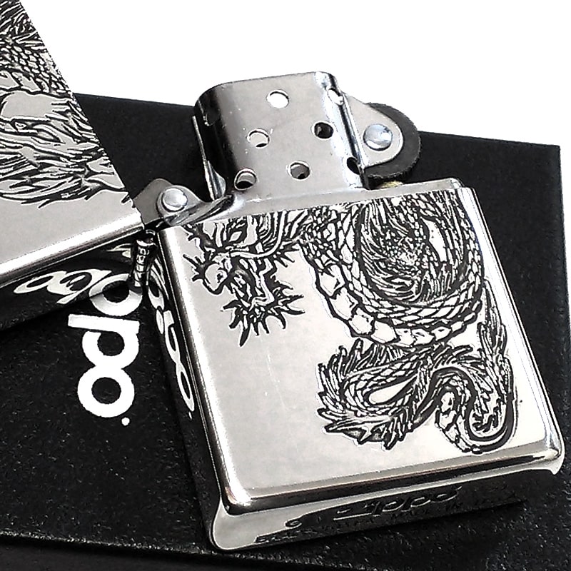 ZIPPO ドラゴン 龍 ジッポ ライター シルバー 銀 彫刻 両面加工 御守り