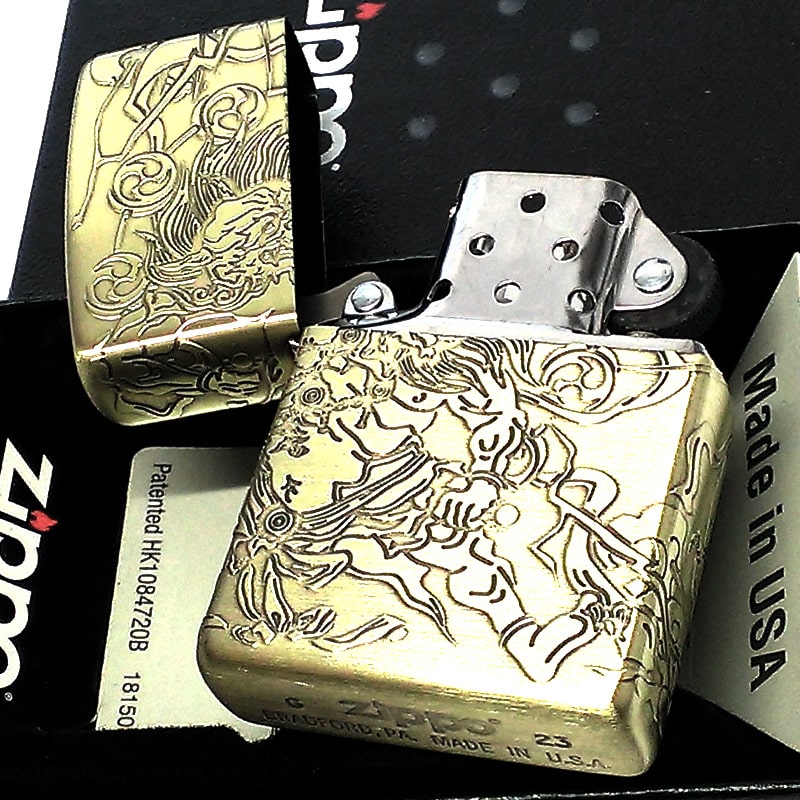 ZIPPO 『風神 雷神 両面メタル貼り』2011年2月製造 ゴールド