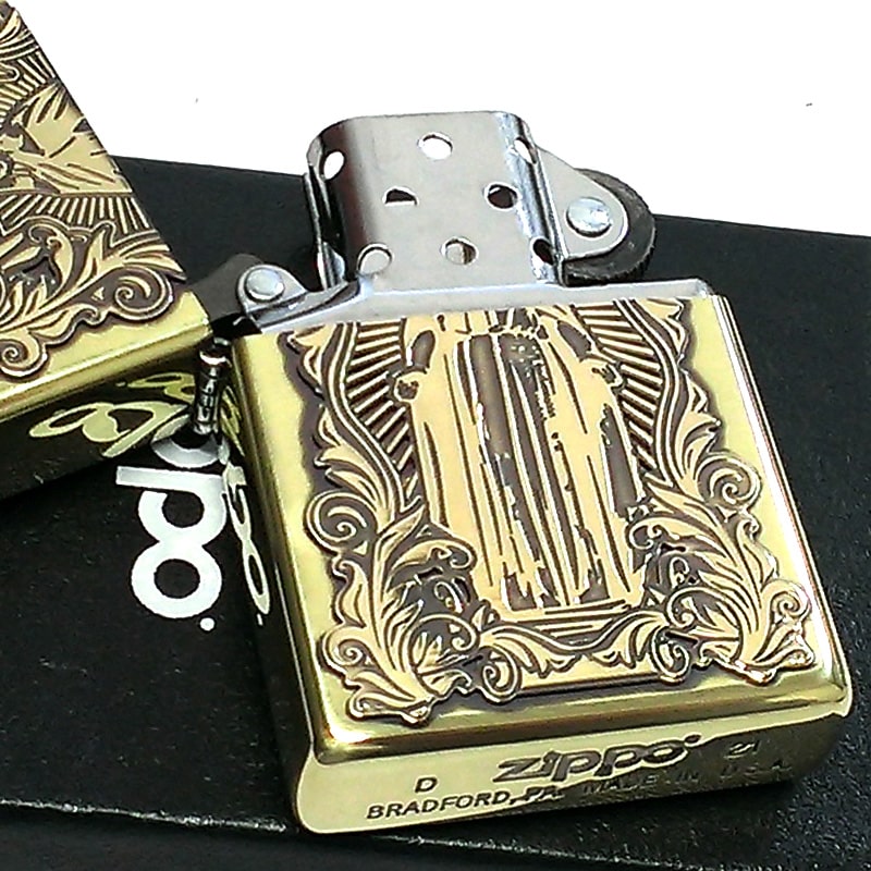 ZIPPO ディープエッチングアラベスクマリア ジッポ ライター 逆エッチング 御守り 彫刻 真鍮いぶし アンティークゴールド 両面柄