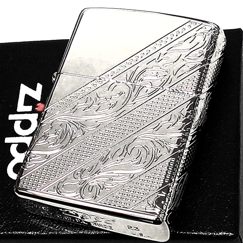 ZIPPO ZIPPOライター アラベスク 4面彫刻 鏡面プラチナ シルバー