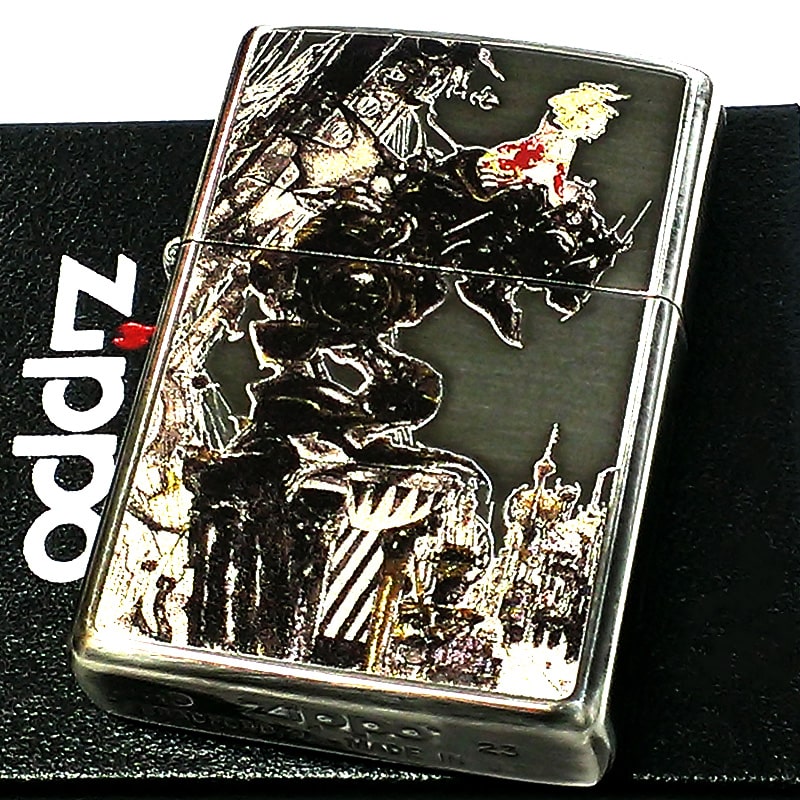 ZIPPO ライター 天野喜孝 街 ジッポ 銀いぶし アンティーク 両面加工 