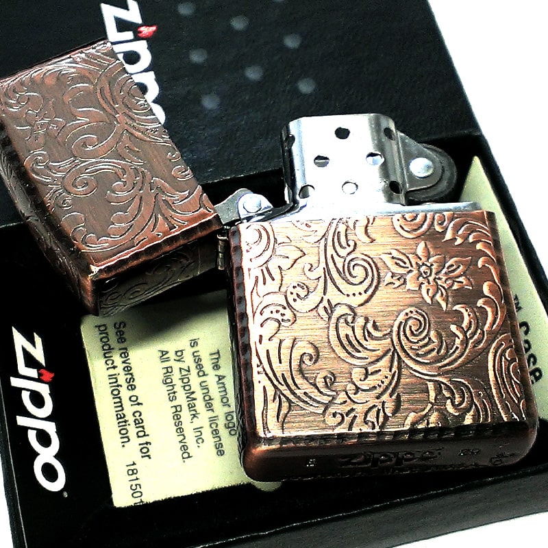 特価品 ZIPPO アーマー 5面 アラベスク 銅古美 ライター カッパー かっこいい 葉 花 コーナーリューター おしゃれ 銅 重厚 メンズ ギフト