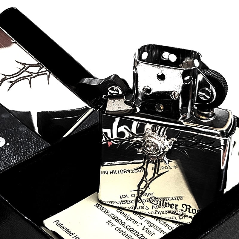 ZIPPO ライター ローズ 純銀メタル クロス 薔薇 シルバー ジッポ