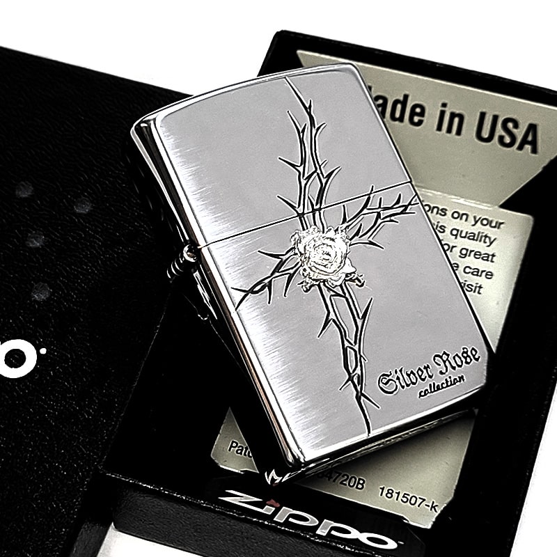 ZIPPO ライター ローズ 純銀メタル クロス 薔薇 シルバー ジッポ