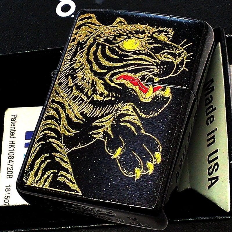 ZIPPO ライター 和柄 虎 ブラックラメ ジッポ お守り かっこいい 黒 金