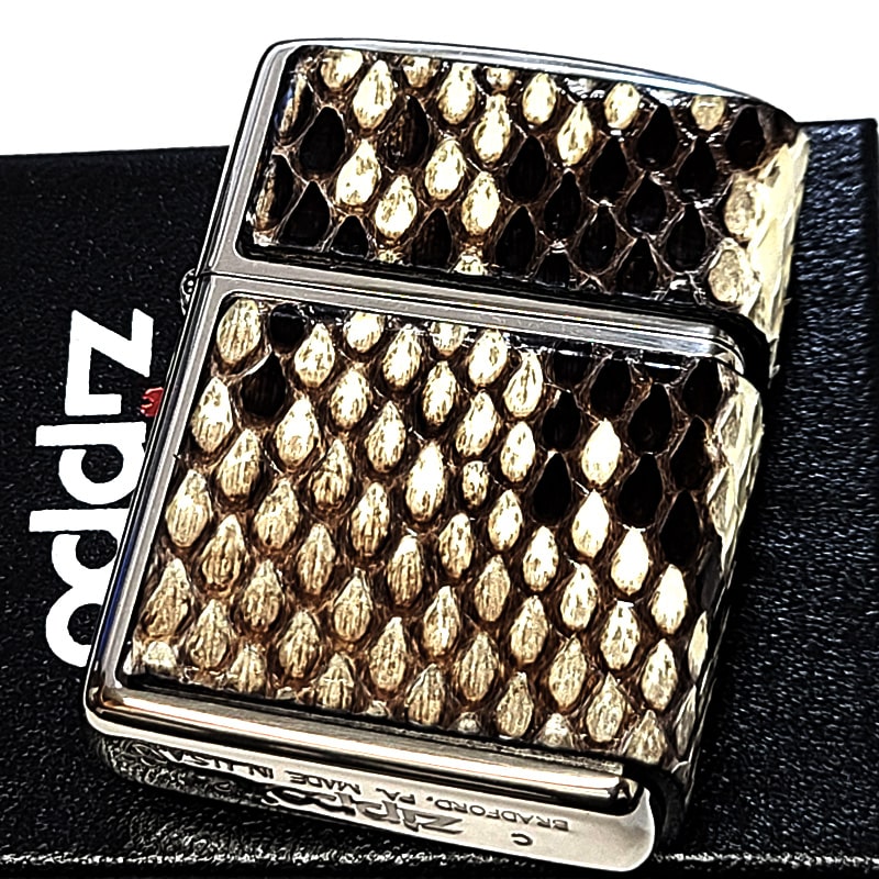 ZIPPO ライター 本錦蛇革 3面連続加工 アーマー ジッポ 重厚