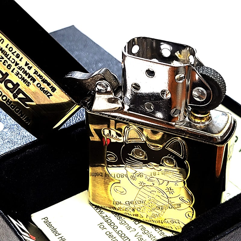 招き猫 ジッポライター ZIPPO ライター 招き猫 開運 ジッポ 幸運 彫刻 お守り ユーズド