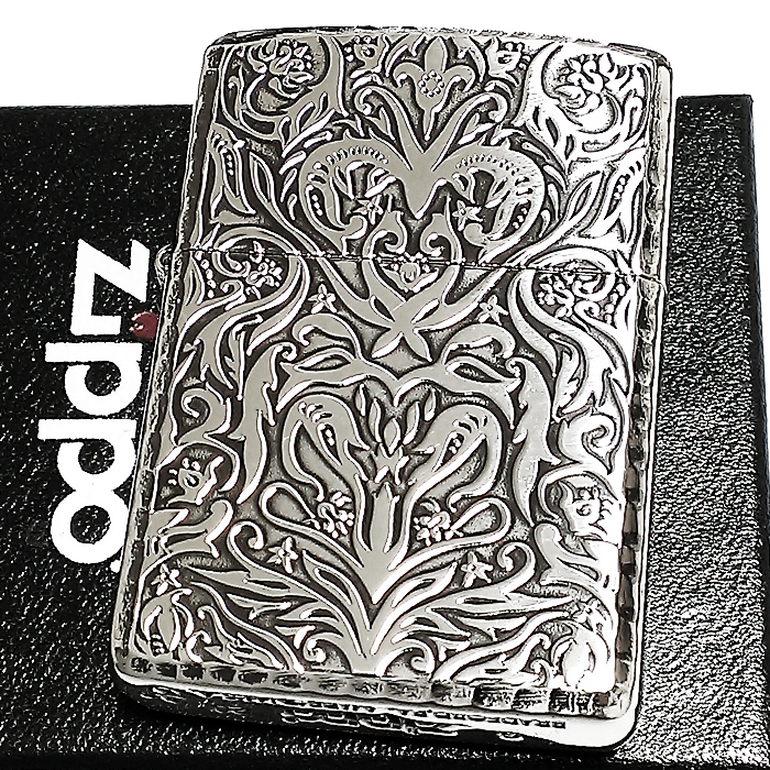 zippo☆アーマー☆両面☆FLORAL☆アンティークシルバー☆ジッポ
