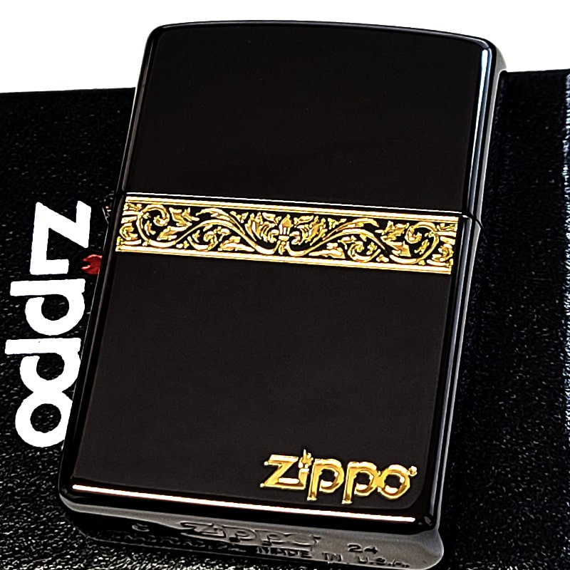 ZIPPO（ジッポー） おしゃれ アラベスクライン ブラック＆ゴールド