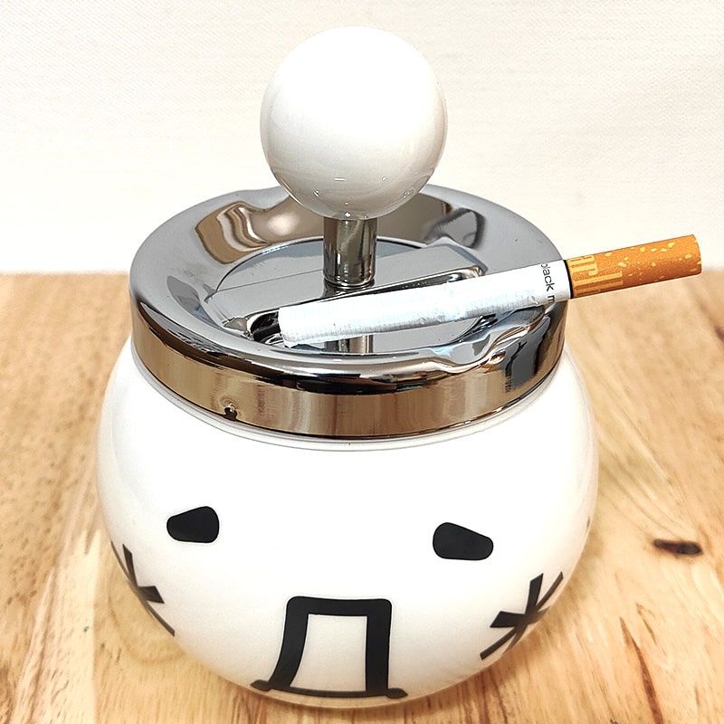 卓上灰皿 ターンアッシュトレイ 顔文字 ハアハア 蓋つき おもしろい