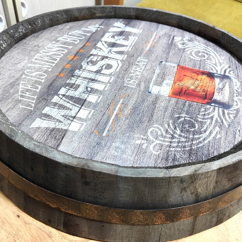 アメリカン レトロ 木製看板 ウイスキー 樽底 かっこいい ウッデン