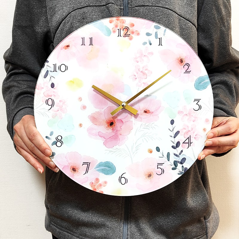 アメリカン レトロ 掛時計 ウォールクロック ボタニカル ガラス