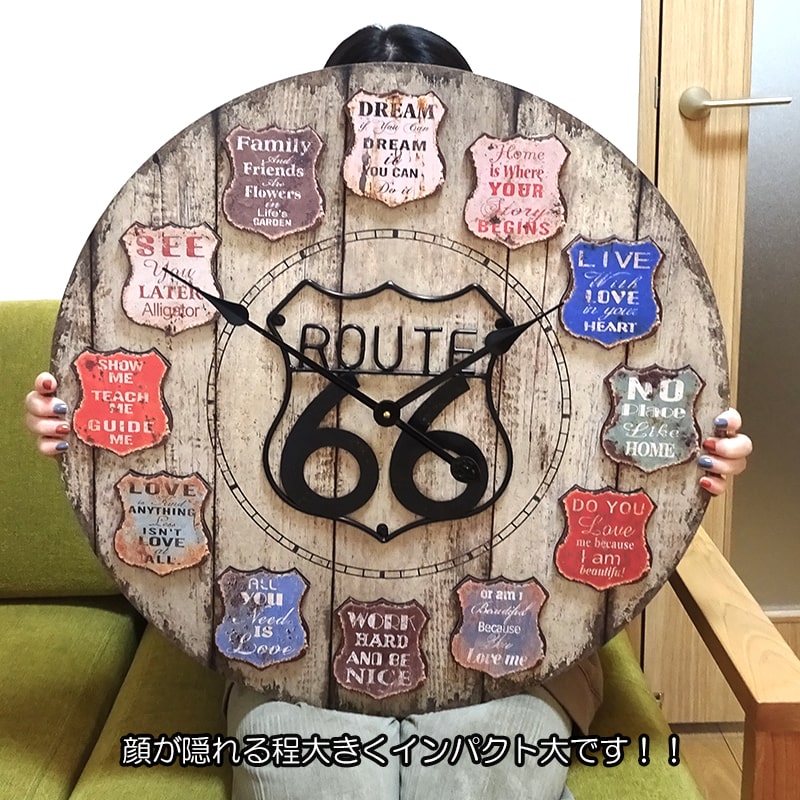 掛時計 巨大 アンティーククロック ROUTE66 カラフル 壁掛け