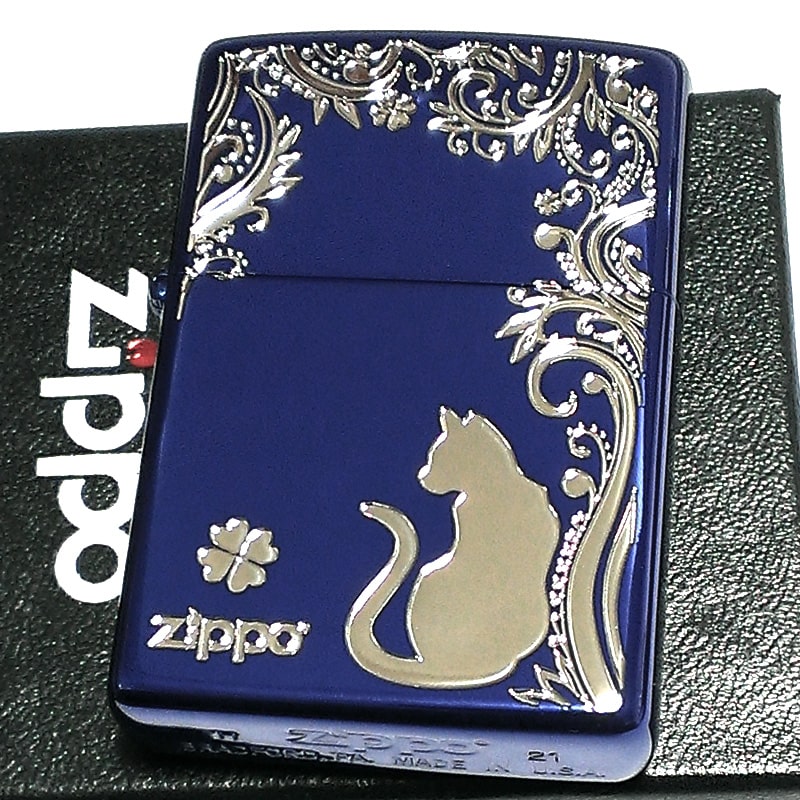 ZIPPO ライター ねこ キャット ジッポ 猫 クローバー 青 ロゴ 四つ葉 かわいい おしゃれ ジッポー ブルー 銀差し :  clovercat-bl : Zippoタバコケース喫煙具のハヤミ - 通販 - Yahoo!ショッピング