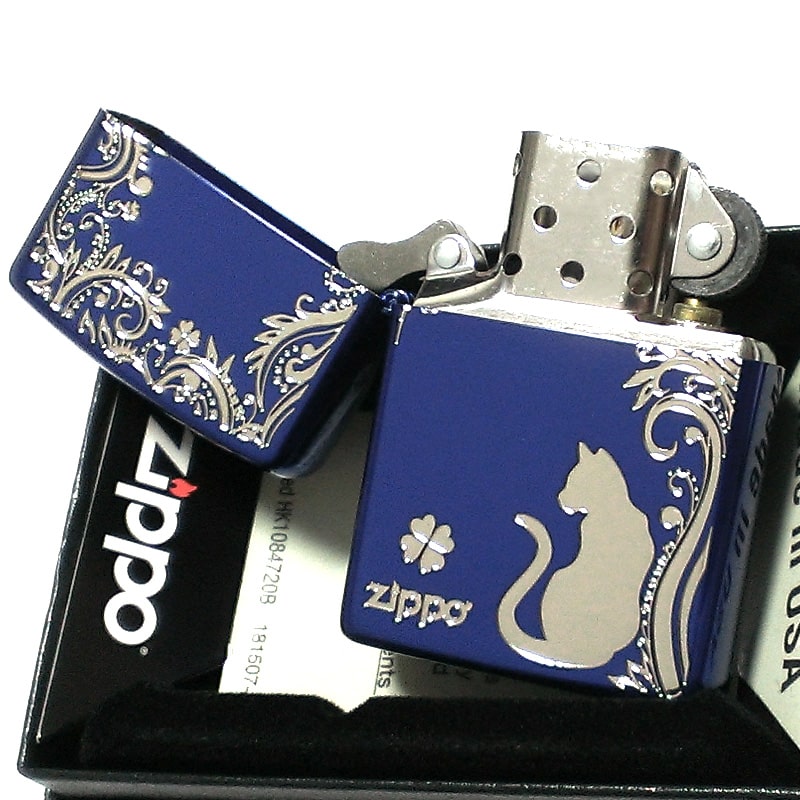 ZIPPO ライター ねこ キャット ジッポ 猫 クローバー 青 ロゴ 四つ葉 かわいい おしゃれ ジッポー ブルー 銀差し :  clovercat-bl : Zippoタバコケース喫煙具のハヤミ - 通販 - Yahoo!ショッピング