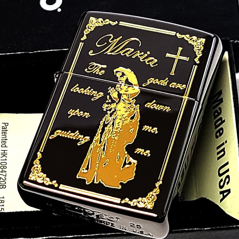 ZIPPO 2010年　ゴールド ブラック 彫刻デザイン 未使用 限定 ケース付 ZIPPO（ジッポー） ライター マリア&クロス おしゃれ エッチング彫刻