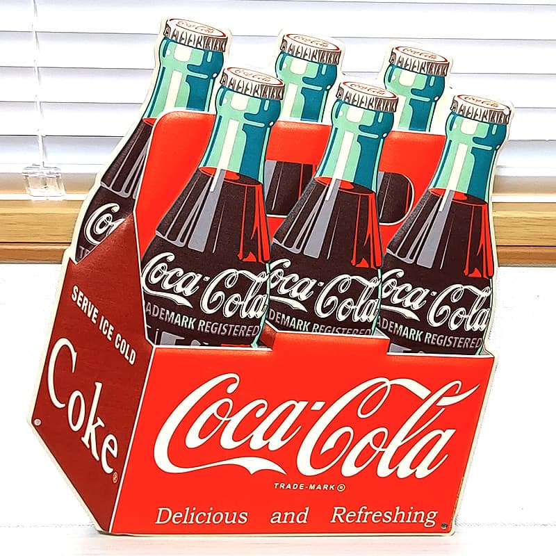 【送料込】コカコーラ 当時ものブリキ看板① 60cm×60cm Coca Cola（コカコーラ） ブリキ看板 アンティーク カートンボックス