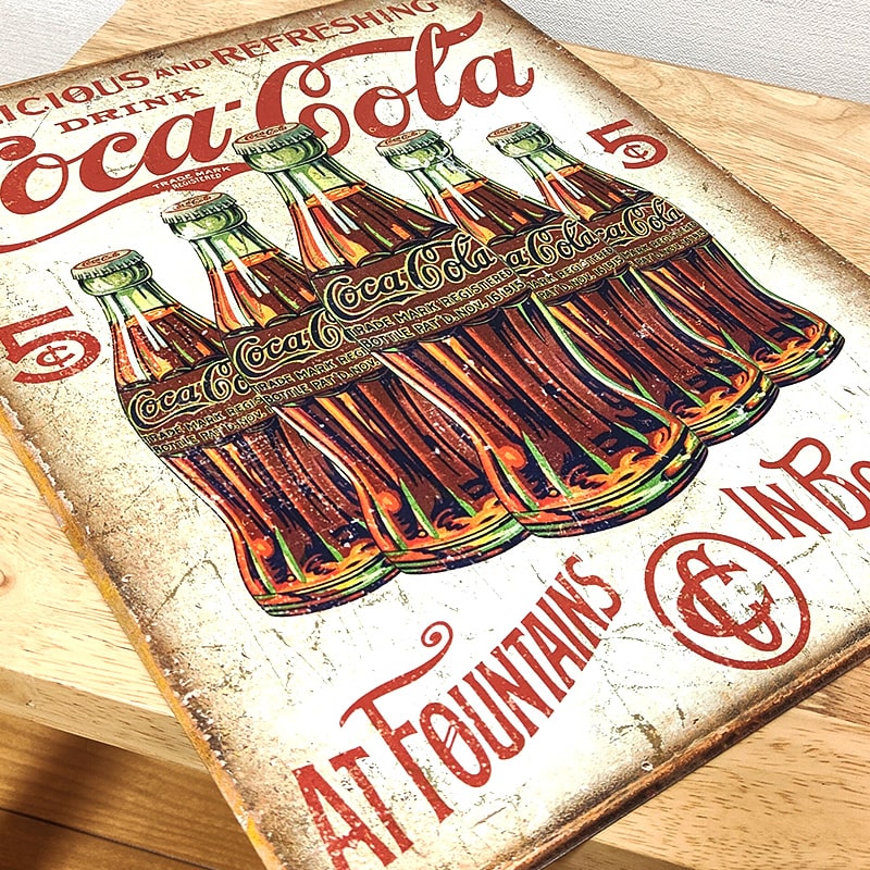 Coca Cola（コカコーラ） ブリキ看板 アンティーク 5ボトル ガレージ