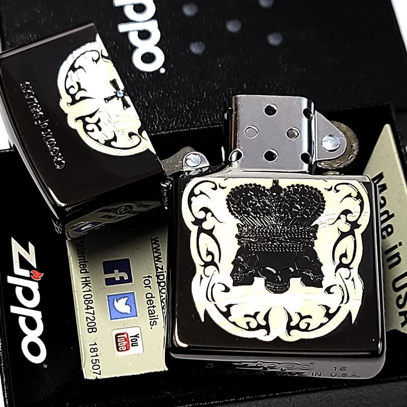 ZIPPO（ジッポー） シェルインレイ クラウン スカル ジッポ ライター 