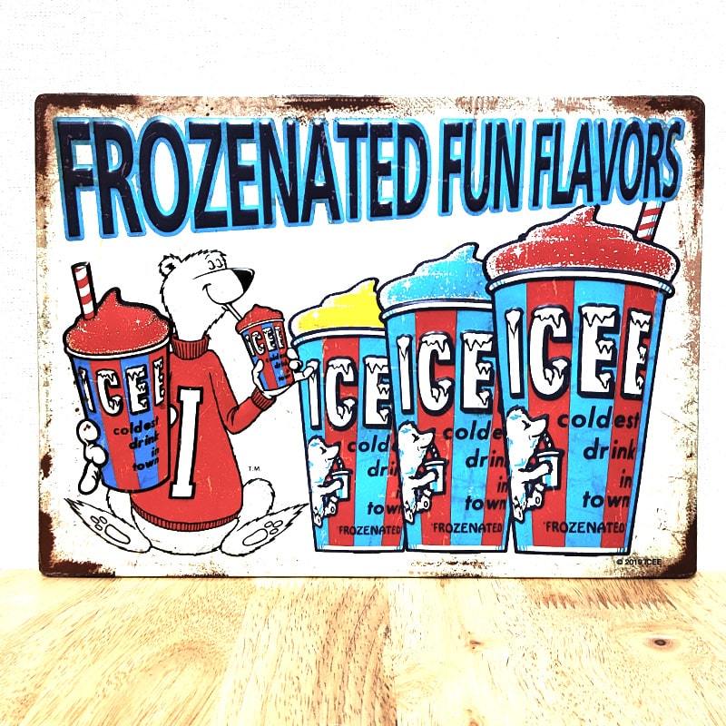 アメリカン レトロ ブリキ看板 かわいい 白クマ アイス エンボスメタル