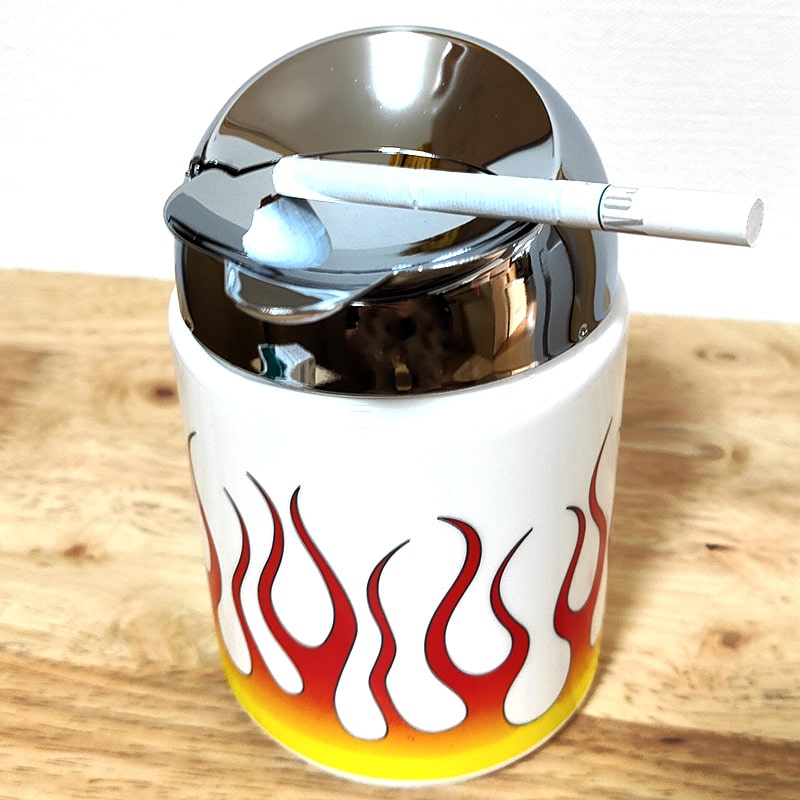 灰皿 ドームアッシュトレイ FIRE 炎 アメリカン かっこいい タバコ 蓋つき ホワイト 喫煙具 陶器 おしゃれ インテリア 小物入れ