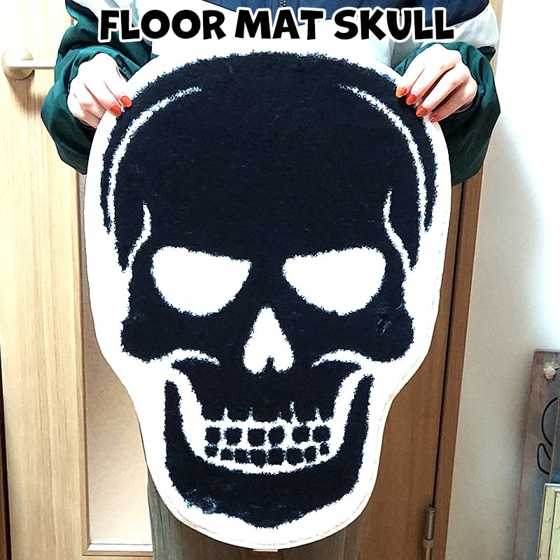 フロアマット スカルヘッド リビング 玄関 滑り止め加工 インテリア SKULL 黒 おしゃれ アメリカン 雑貨 かっこいい 珍しい