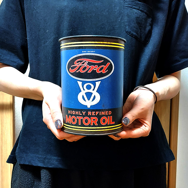 FORD オイル缶 メタル 小物入れ フォードモーター 缶 頑丈 ペン立て
