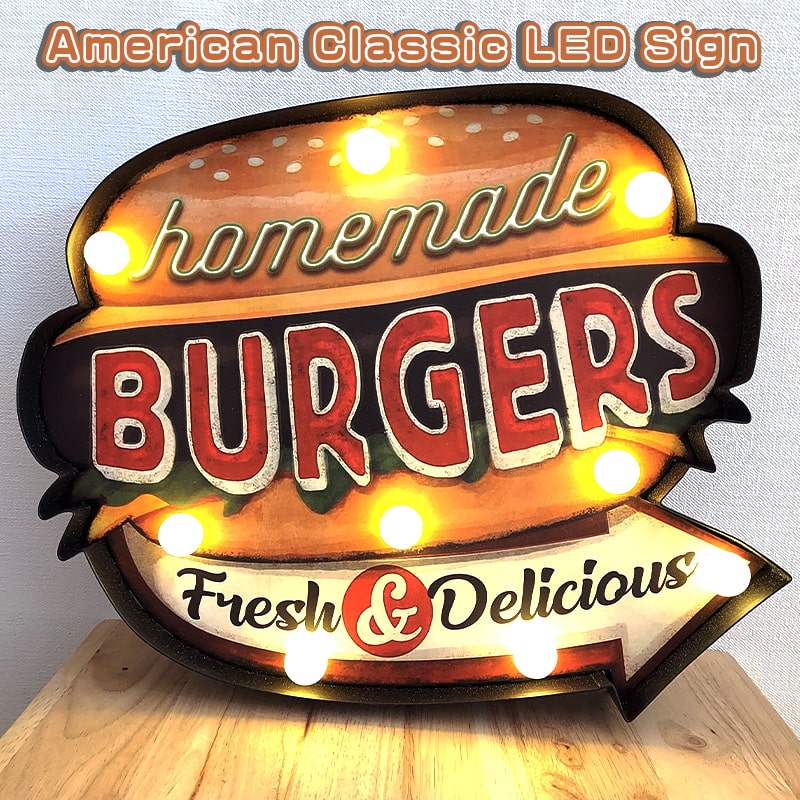 電飾看板 アメリカン クラシック LED Sign ハンバーガー サインライト BURGERS レトロ 雑貨 アンティーク 照明 おしゃれ 店舗  インテリア : gb60806 : Zippoタバコケース喫煙具のハヤミ - 通販 - Yahoo!ショッピング