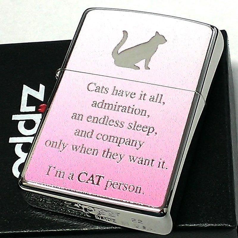 ZIPPO ライター ねこ メッセージキャット ピンク シルバー ジッポ 猫