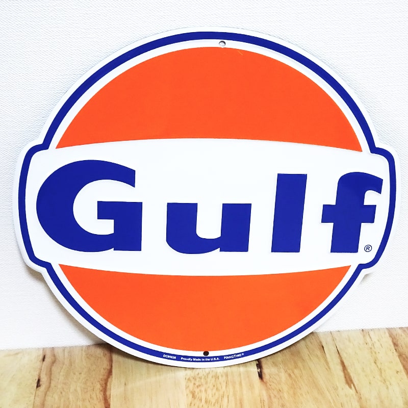 Garage ブリキ看板 ビンテージ ラウンドエンボスメタル Gulf