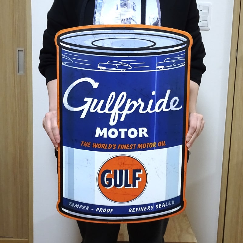 アメリカン レトロ ブリキ看板 可愛い US embossed SIGN BIG GULF OIL