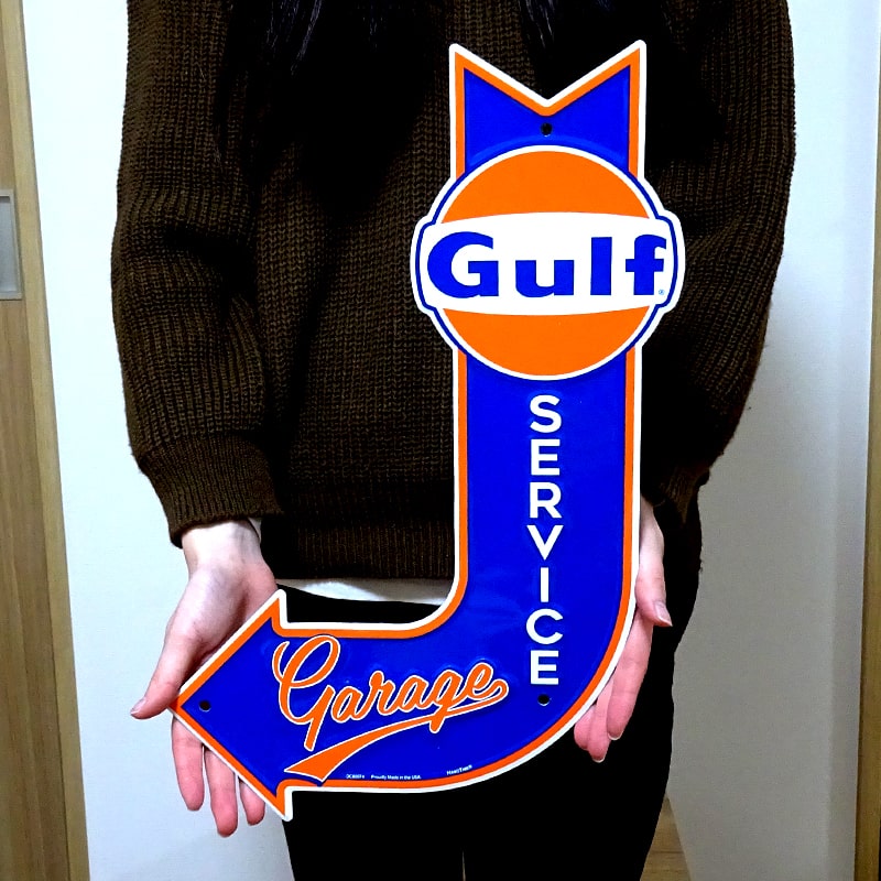 ブリキ看板 ビンテージ ダイカットエンボスメタルサイン GULF Service