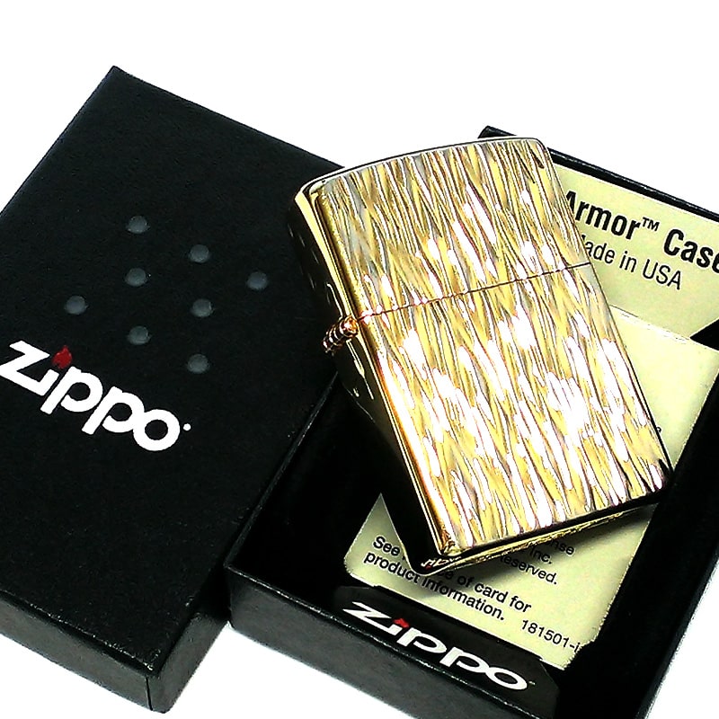 ZIPPO アーマー ジッポライター ゴールド 両面ダイヤカット 陽炎 HeatHaze 重厚 高級 かっこいい おしゃれ メンズ ギフト プレゼント